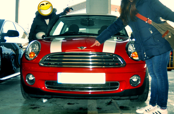 red mini with her owner